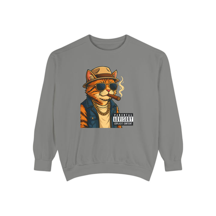 Cool Cat Vintage Sweatshirt with a Black Cat Eating Ramen in a Japanese Ukiyo-e Woodblock Art Style
