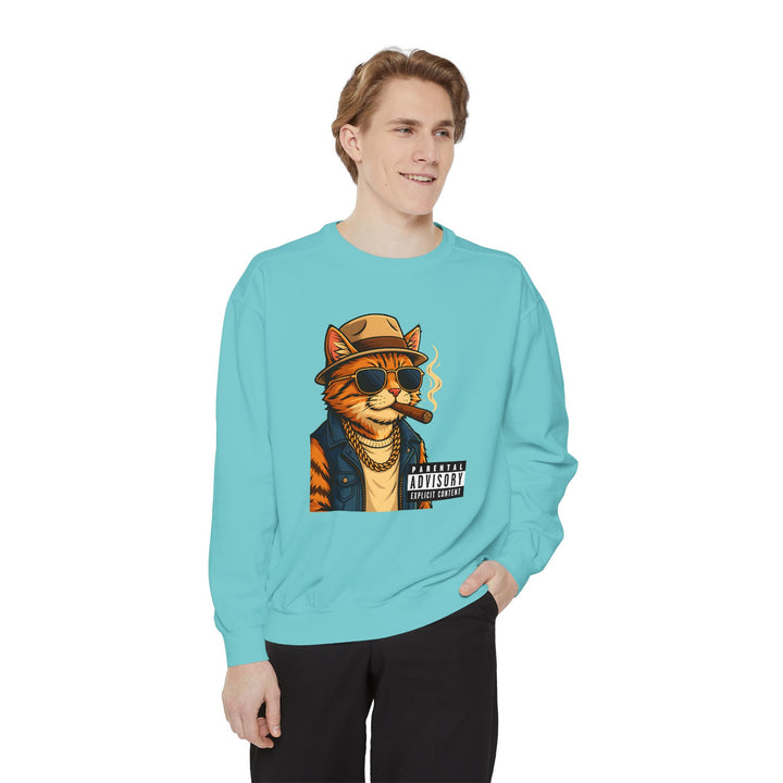 Cool Cat Vintage Sweatshirt with a Black Cat Eating Ramen in a Japanese Ukiyo-e Woodblock Art Style