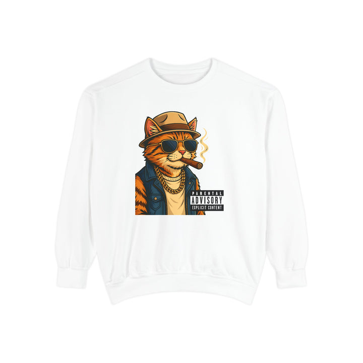 Cool Cat Vintage Sweatshirt with a Black Cat Eating Ramen in a Japanese Ukiyo-e Woodblock Art Style