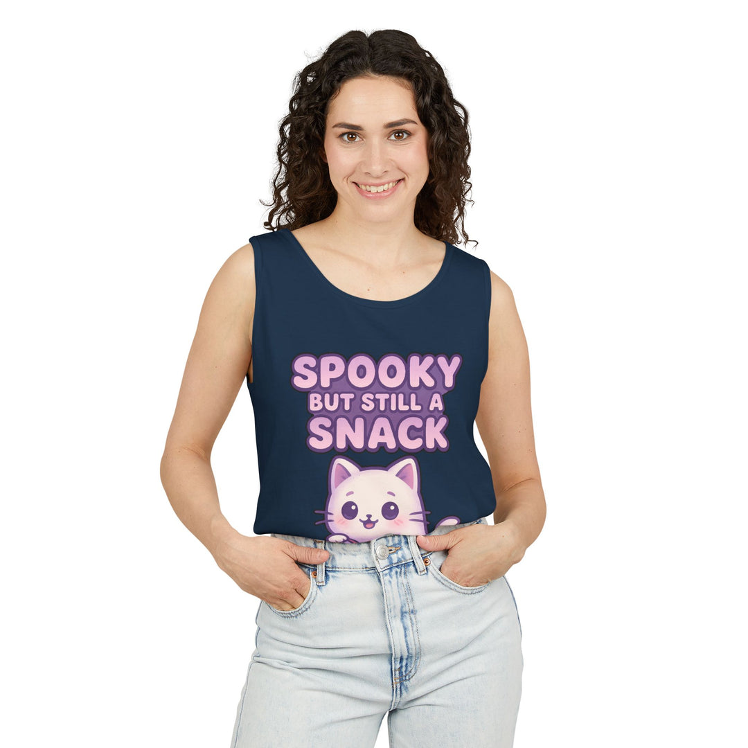 Spooky Snack Unisex Tank Top, Cute Cat Shirt, Halloween Apparel, Casual Wear, Gift for Cat Lovers, Summer Style