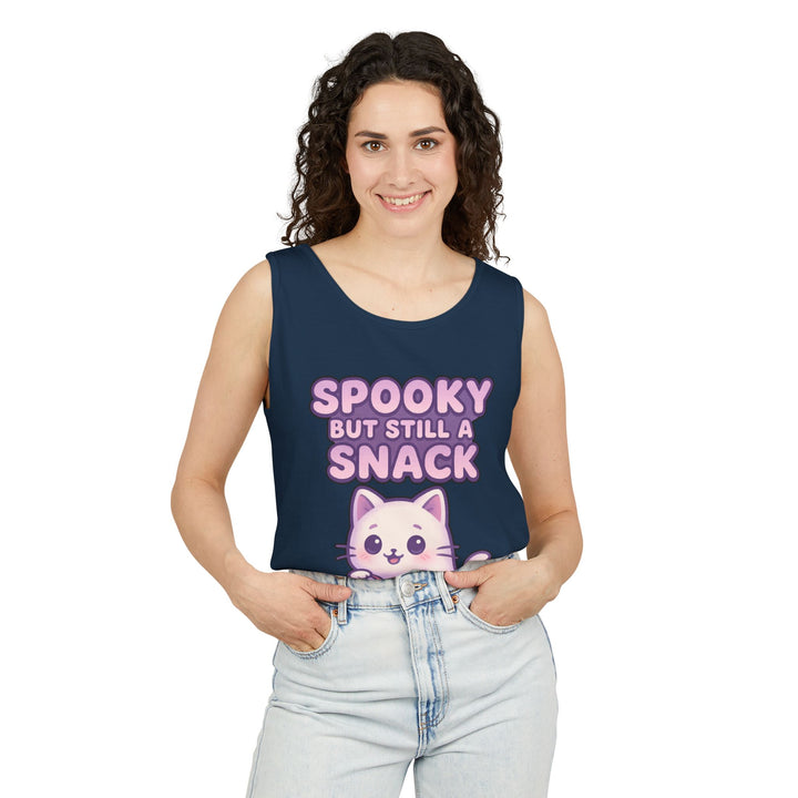 Spooky Snack Unisex Tank Top, Cute Cat Shirt, Halloween Apparel, Casual Wear, Gift for Cat Lovers, Summer Style
