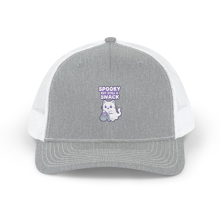 Spooky Snack Snapback Trucker Cap | Funny Hat for Halloween, Cool Gift for Pet Lovers, Embroidered Cap, Casual Summer Accessory, Outdoor Cap