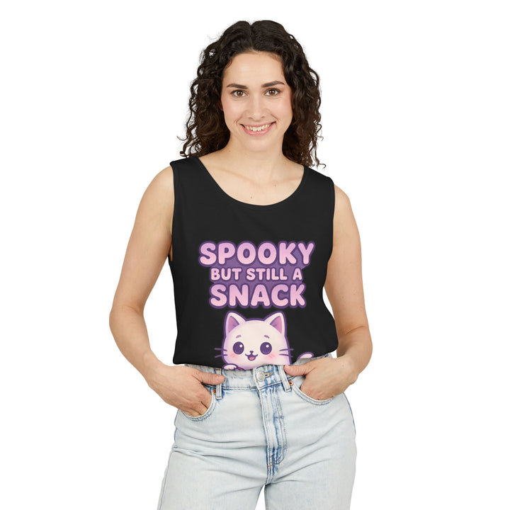 Spooky Snack Unisex Tank Top, Cute Cat Shirt, Halloween Apparel, Casual Wear, Gift for Cat Lovers, Summer Style