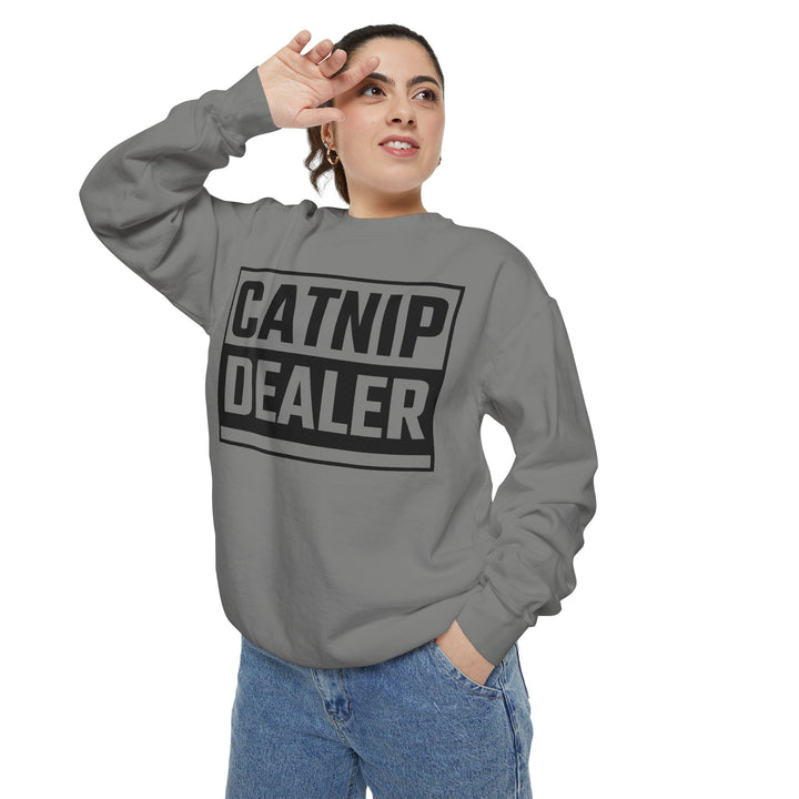 Catnip Dealer Sweatshirt Featuring a Bold and Humorous Black and White Typographic Design for Cat Lovers and Pet Owners Perfect Gift for Cat Parents Unisex Sweater for Every Season