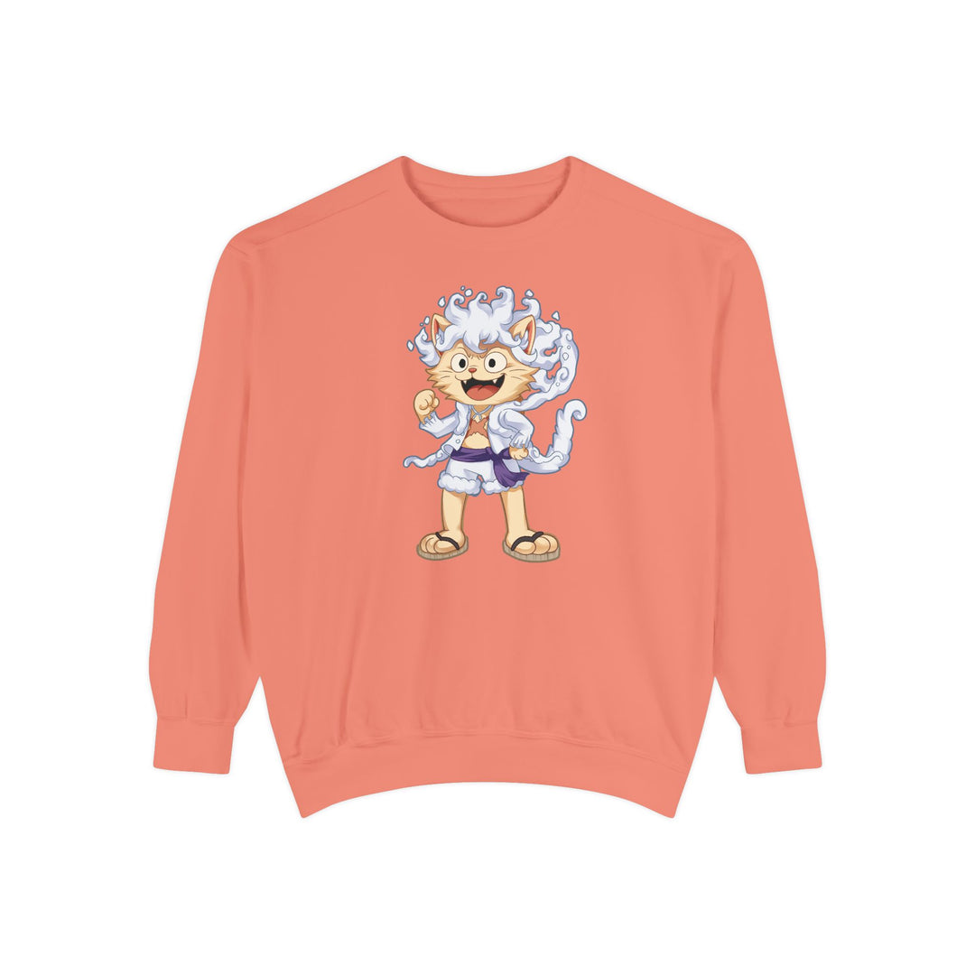 Cute Cat Character Sweatshirt Featuring a Whimsical Feline in a Cheerful Anime Inspired Pose for Fans of Unique Graphics Animal Lover Apparel Fun Fashion Casual Wear