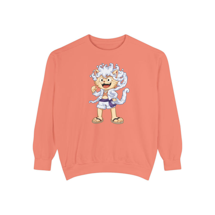 Cute Cat Character Sweatshirt Featuring a Whimsical Feline in a Cheerful Anime Inspired Pose for Fans of Unique Graphics Animal Lover Apparel Fun Fashion Casual Wear