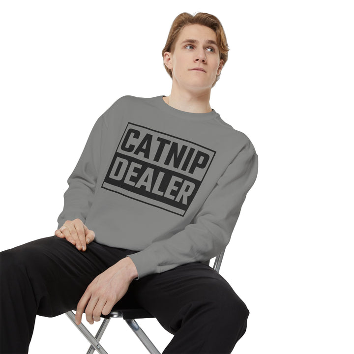 Catnip Dealer Sweatshirt Featuring a Bold and Humorous Black and White Typographic Design for Cat Lovers and Pet Owners Perfect Gift for Cat Parents Unisex Sweater for Every Season
