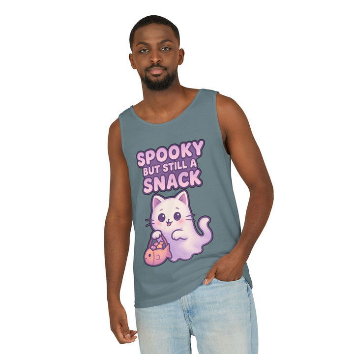 Spooky Snack Unisex Tank Top, Cute Cat Shirt, Halloween Apparel, Casual Wear, Gift for Cat Lovers, Summer Style