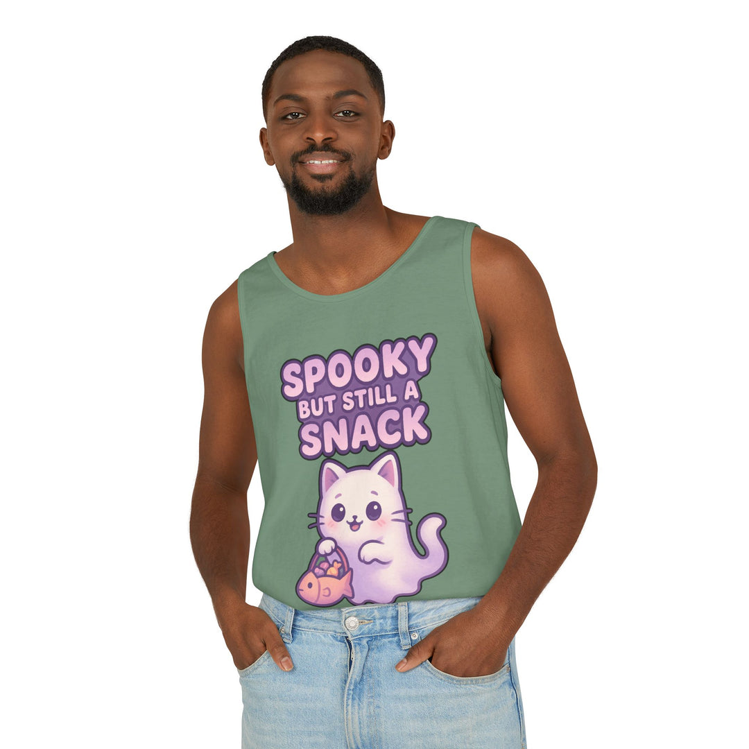 Spooky Snack Unisex Tank Top, Cute Cat Shirt, Halloween Apparel, Casual Wear, Gift for Cat Lovers, Summer Style