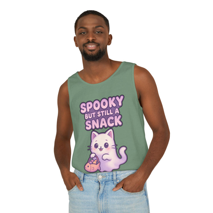 Spooky Snack Unisex Tank Top, Cute Cat Shirt, Halloween Apparel, Casual Wear, Gift for Cat Lovers, Summer Style