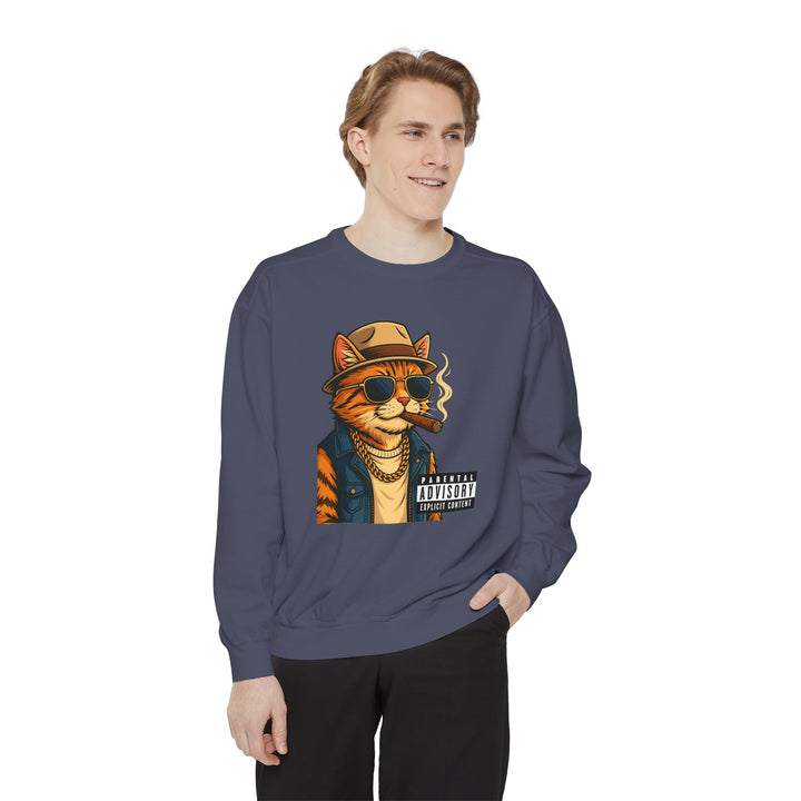 Cool Cat Vintage Sweatshirt with a Black Cat Eating Ramen in a Japanese Ukiyo-e Woodblock Art Style