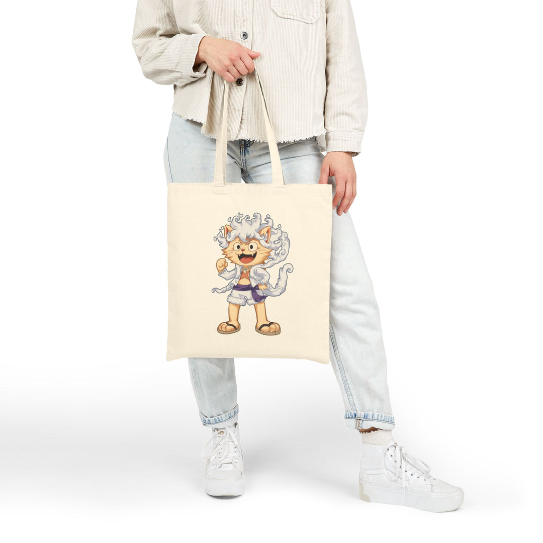 Cute Cat Character Cotton Canvas Tote Bag, Eco-Friendly Shopping Bag, Fun Animal Design Tote, Gift for Cat Lovers, Reusable Grocery Bag