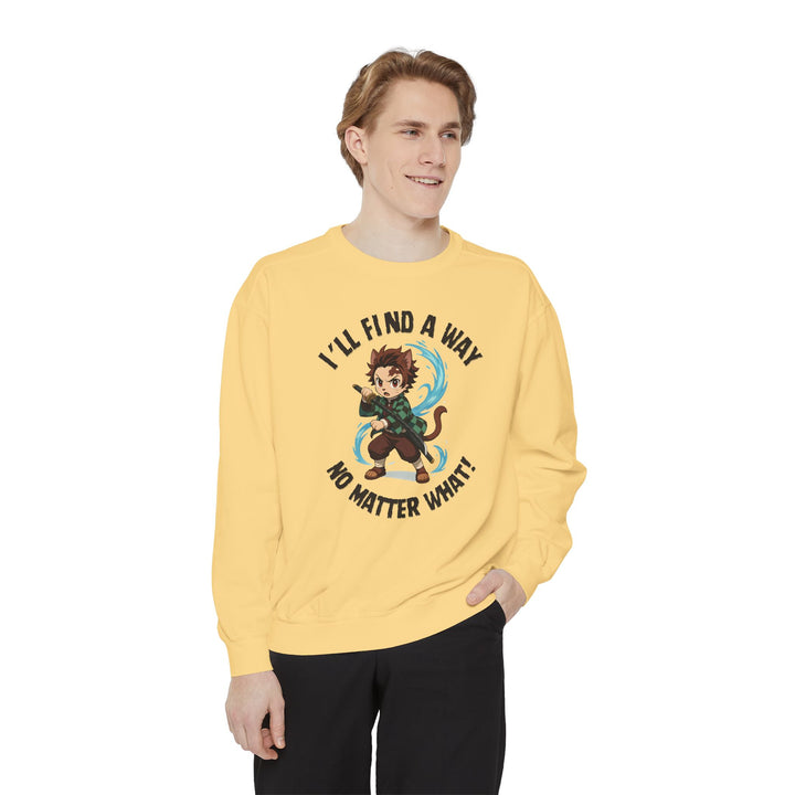 Motivational Unisex Sweatshirt with an Anime-Inspired Cat Demon Slayer and the Slogan "I'll Find a Way No Matter What Inspirational Gift Cozy Fashion Everyday Wear Unique Statement Piece