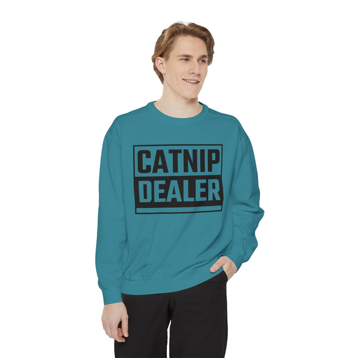 Catnip Dealer Sweatshirt Featuring a Bold and Humorous Black and White Typographic Design for Cat Lovers and Pet Owners Perfect Gift for Cat Parents Unisex Sweater for Every Season