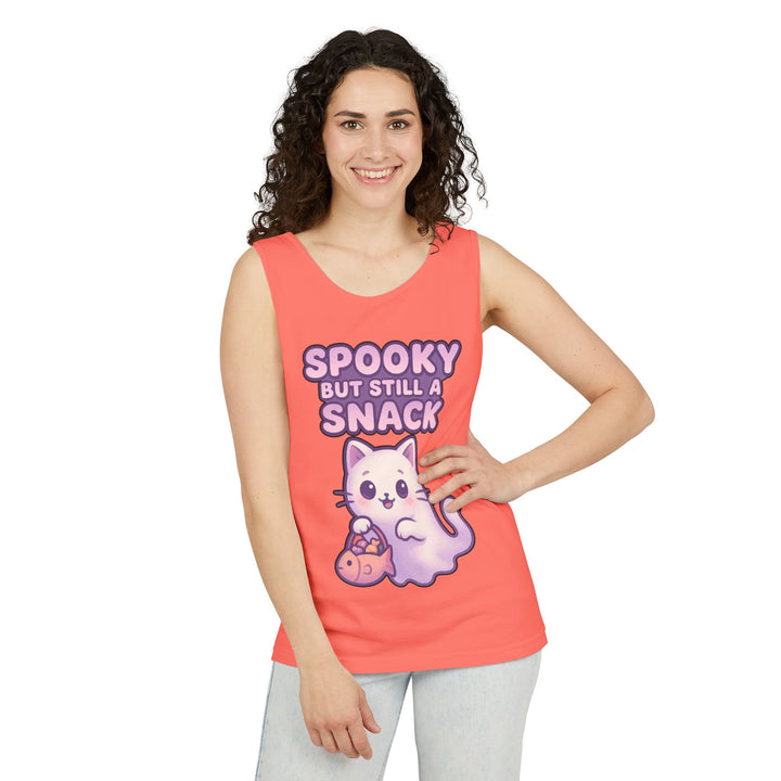Spooky Snack Unisex Tank Top, Cute Cat Shirt, Halloween Apparel, Casual Wear, Gift for Cat Lovers, Summer Style