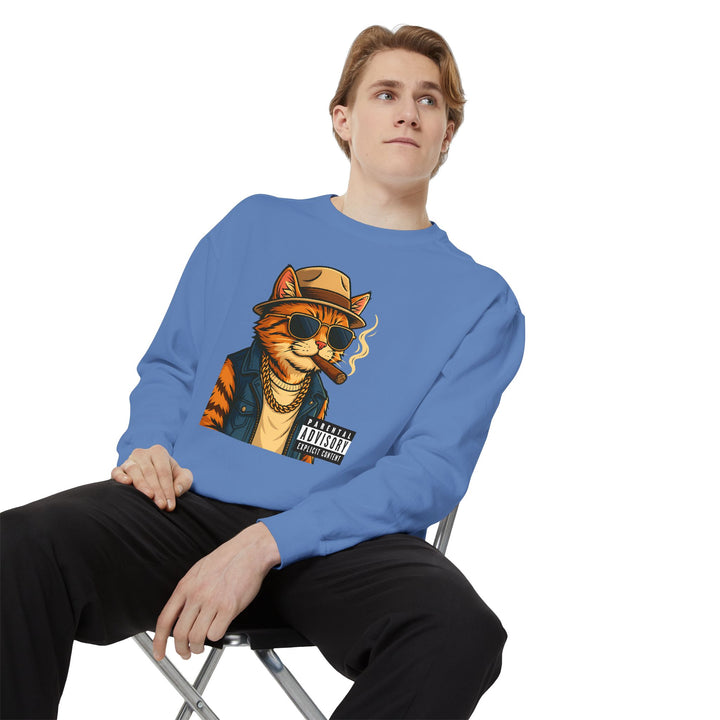 Cool Cat Vintage Sweatshirt with a Black Cat Eating Ramen in a Japanese Ukiyo-e Woodblock Art Style