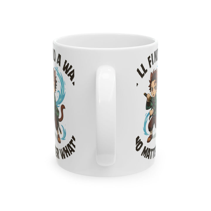 Motivational Ceramic Mug with an Anime-Inspired Cat Demon Slayer and the Slogan I'll Find a Way No Matter What Cute Coffee Mug Inspirational Drinkware Gift for Students Funny Character Mug