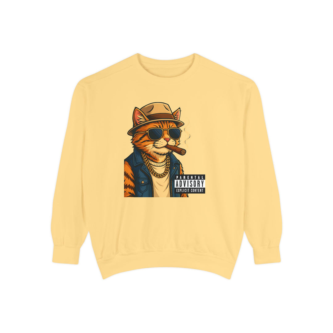 Cool Cat Vintage Sweatshirt with a Black Cat Eating Ramen in a Japanese Ukiyo-e Woodblock Art Style
