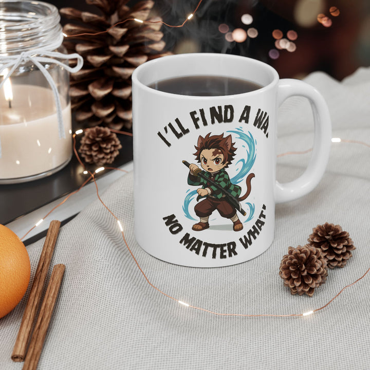 Motivational Ceramic Mug with an Anime-Inspired Cat Demon Slayer and the Slogan I'll Find a Way No Matter What Cute Coffee Mug Inspirational Drinkware Gift for Students Funny Character Mug
