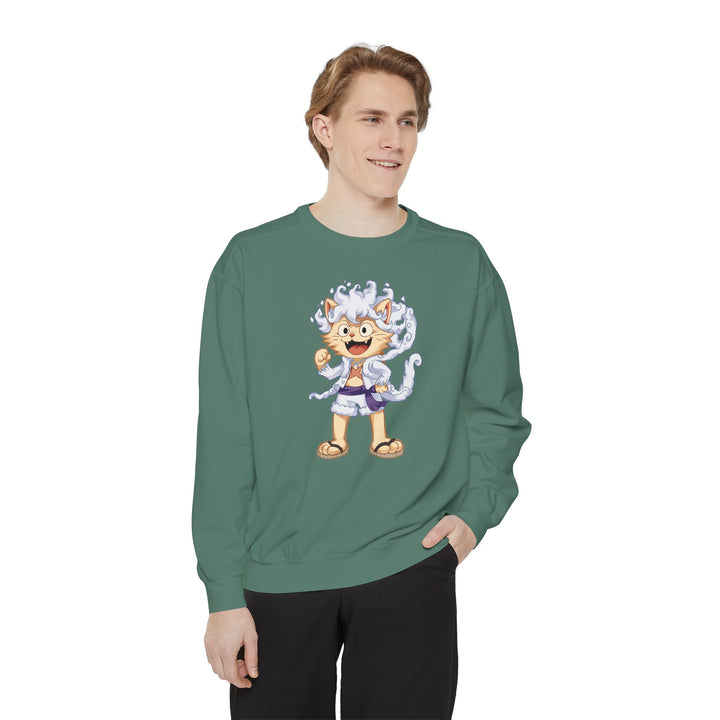 Cute Cat Character Sweatshirt Featuring a Whimsical Feline in a Cheerful Anime Inspired Pose for Fans of Unique Graphics Animal Lover Apparel Fun Fashion Casual Wear