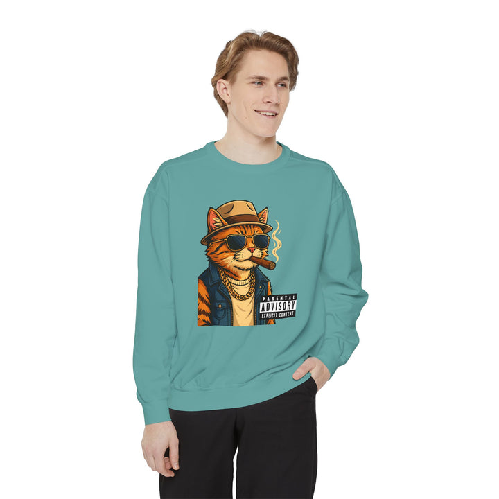 Cool Cat Vintage Sweatshirt with a Black Cat Eating Ramen in a Japanese Ukiyo-e Woodblock Art Style