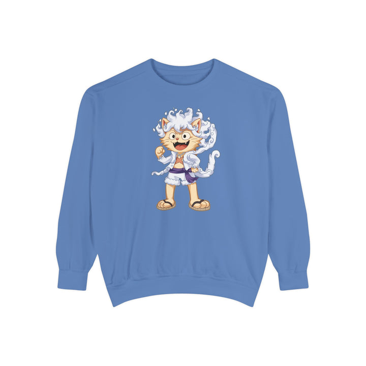 Cute Cat Character Sweatshirt Featuring a Whimsical Feline in a Cheerful Anime Inspired Pose for Fans of Unique Graphics Animal Lover Apparel Fun Fashion Casual Wear