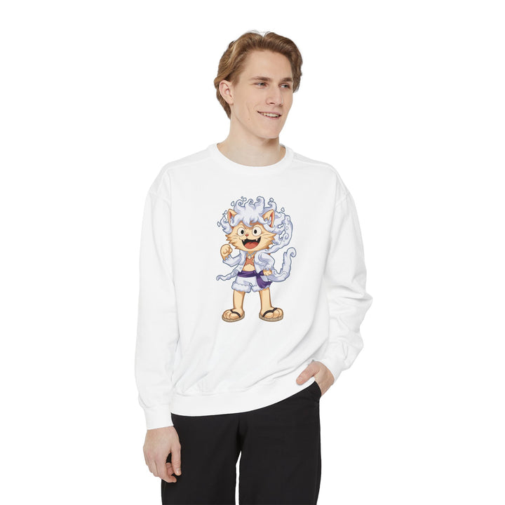 Cute Cat Character Sweatshirt Featuring a Whimsical Feline in a Cheerful Anime Inspired Pose for Fans of Unique Graphics Animal Lover Apparel Fun Fashion Casual Wear