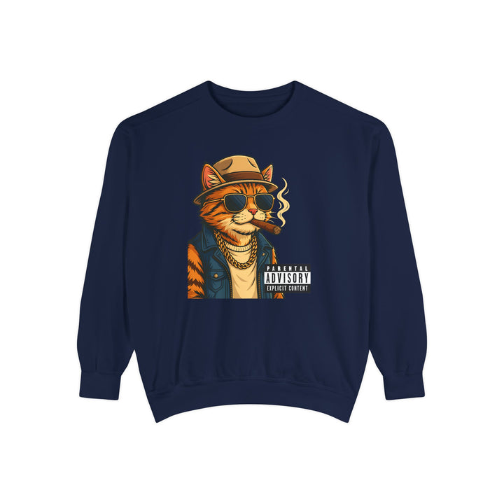 Cool Cat Vintage Sweatshirt with a Black Cat Eating Ramen in a Japanese Ukiyo-e Woodblock Art Style