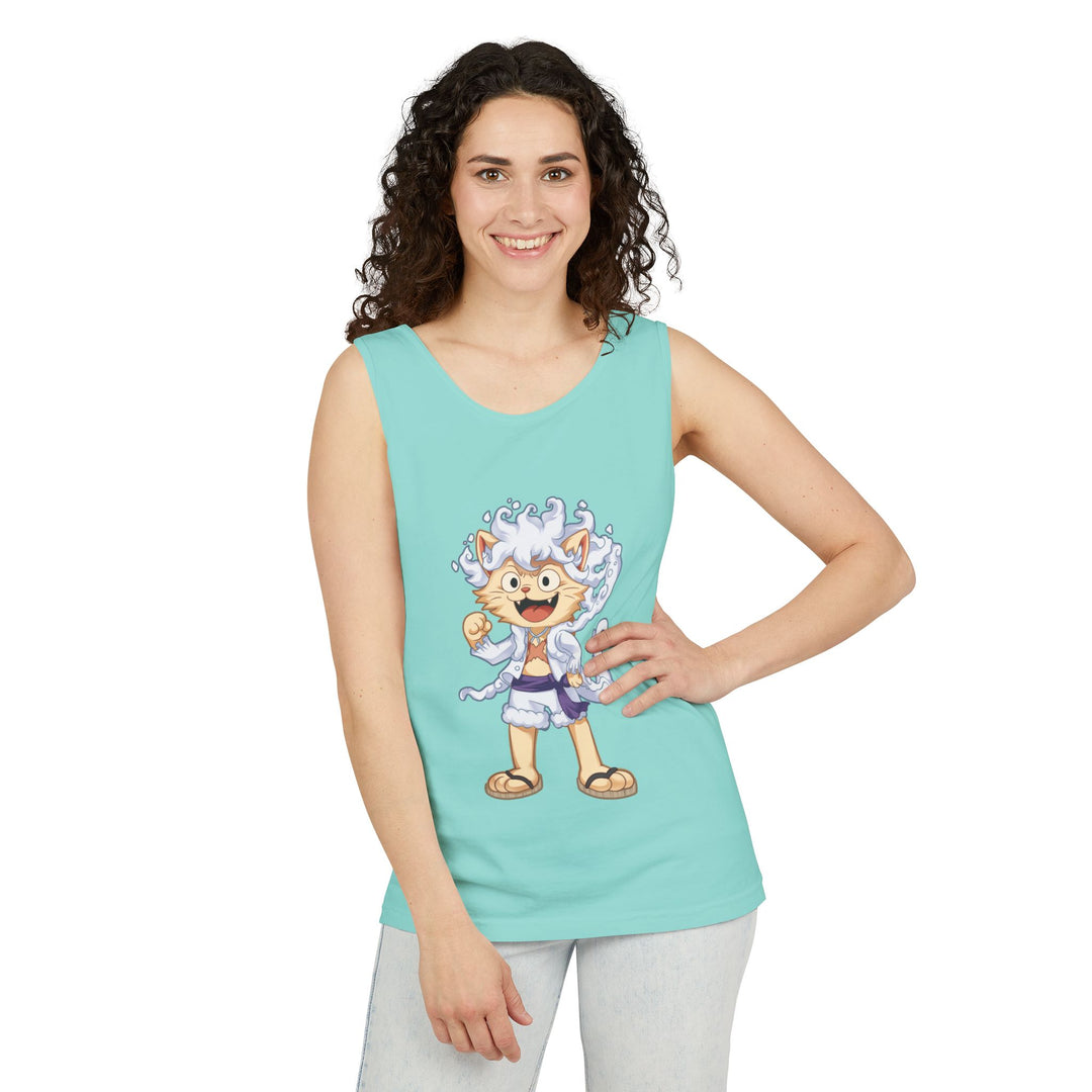 Whimsical Cat Tank Top, Unisex Funny Summer Shirt, Lightweight Graphic Top, Gift for Cat Lovers, Perfect for Beach Days, Casual Comfort Wear