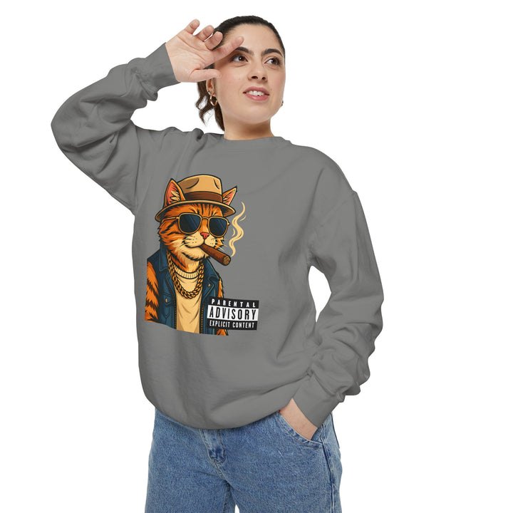 Cool Cat Vintage Sweatshirt with a Black Cat Eating Ramen in a Japanese Ukiyo-e Woodblock Art Style
