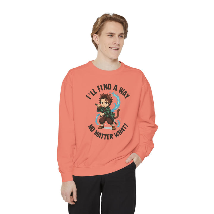 Motivational Unisex Sweatshirt with an Anime-Inspired Cat Demon Slayer and the Slogan "I'll Find a Way No Matter What Inspirational Gift Cozy Fashion Everyday Wear Unique Statement Piece