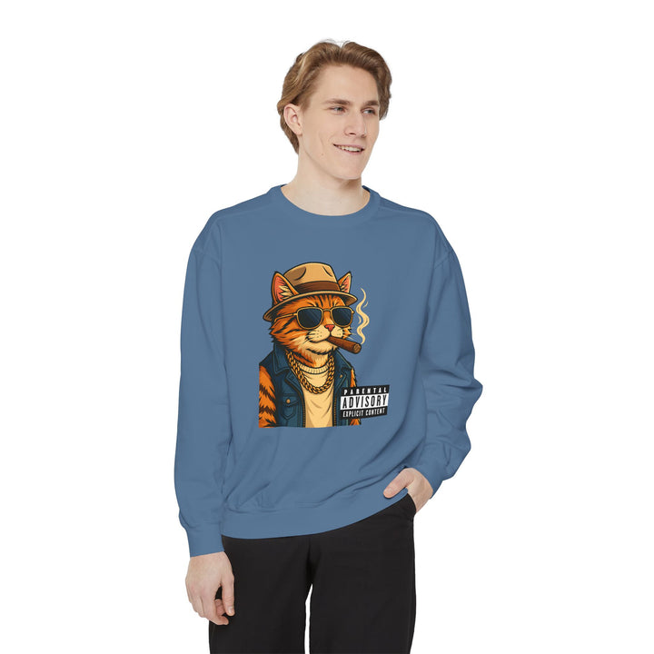 Cool Cat Vintage Sweatshirt with a Black Cat Eating Ramen in a Japanese Ukiyo-e Woodblock Art Style