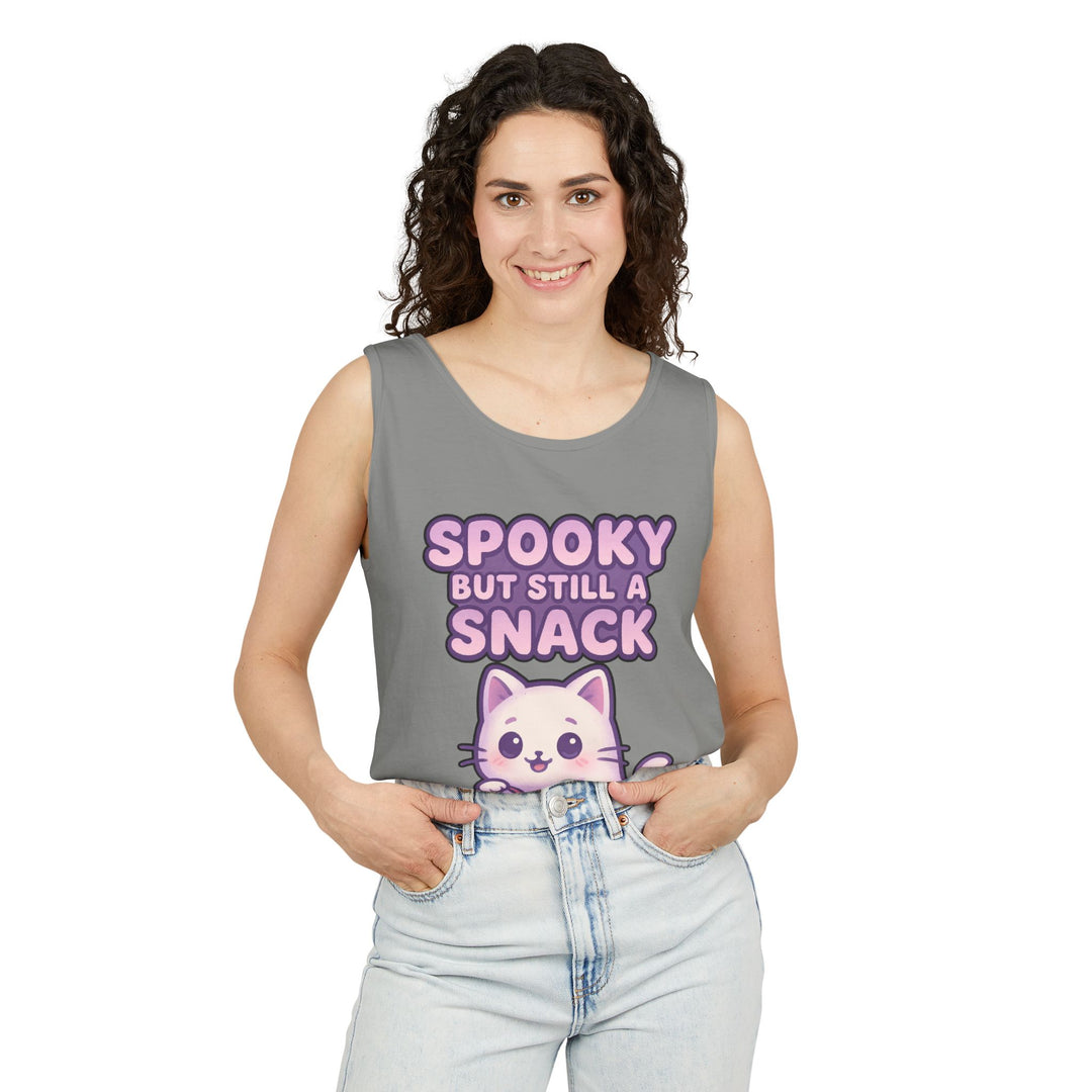 Spooky Snack Unisex Tank Top, Cute Cat Shirt, Halloween Apparel, Casual Wear, Gift for Cat Lovers, Summer Style
