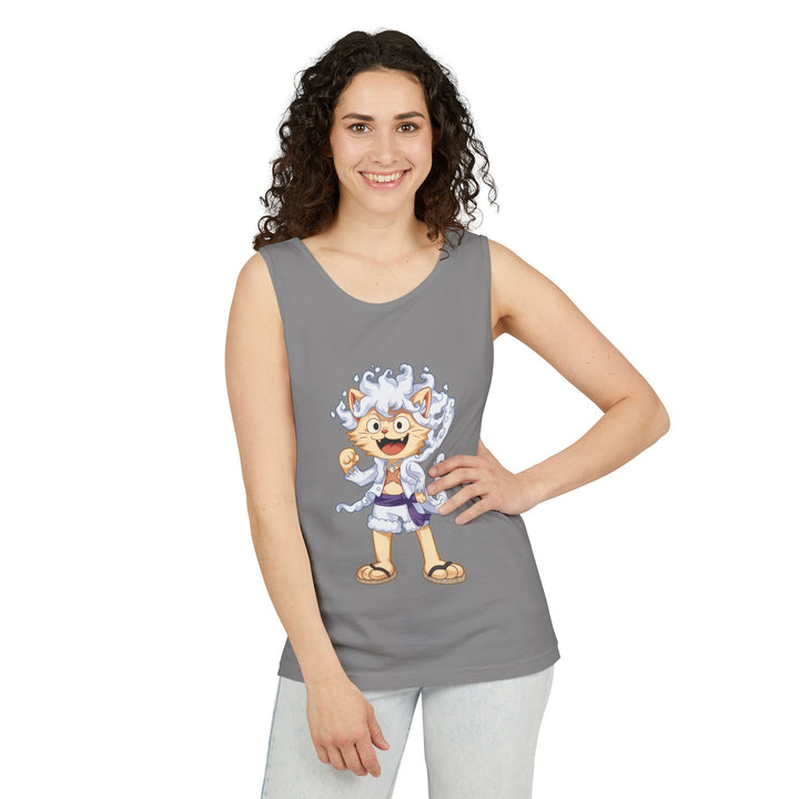 Whimsical Cat Tank Top, Unisex Funny Summer Shirt, Lightweight Graphic Top, Gift for Cat Lovers, Perfect for Beach Days, Casual Comfort Wear