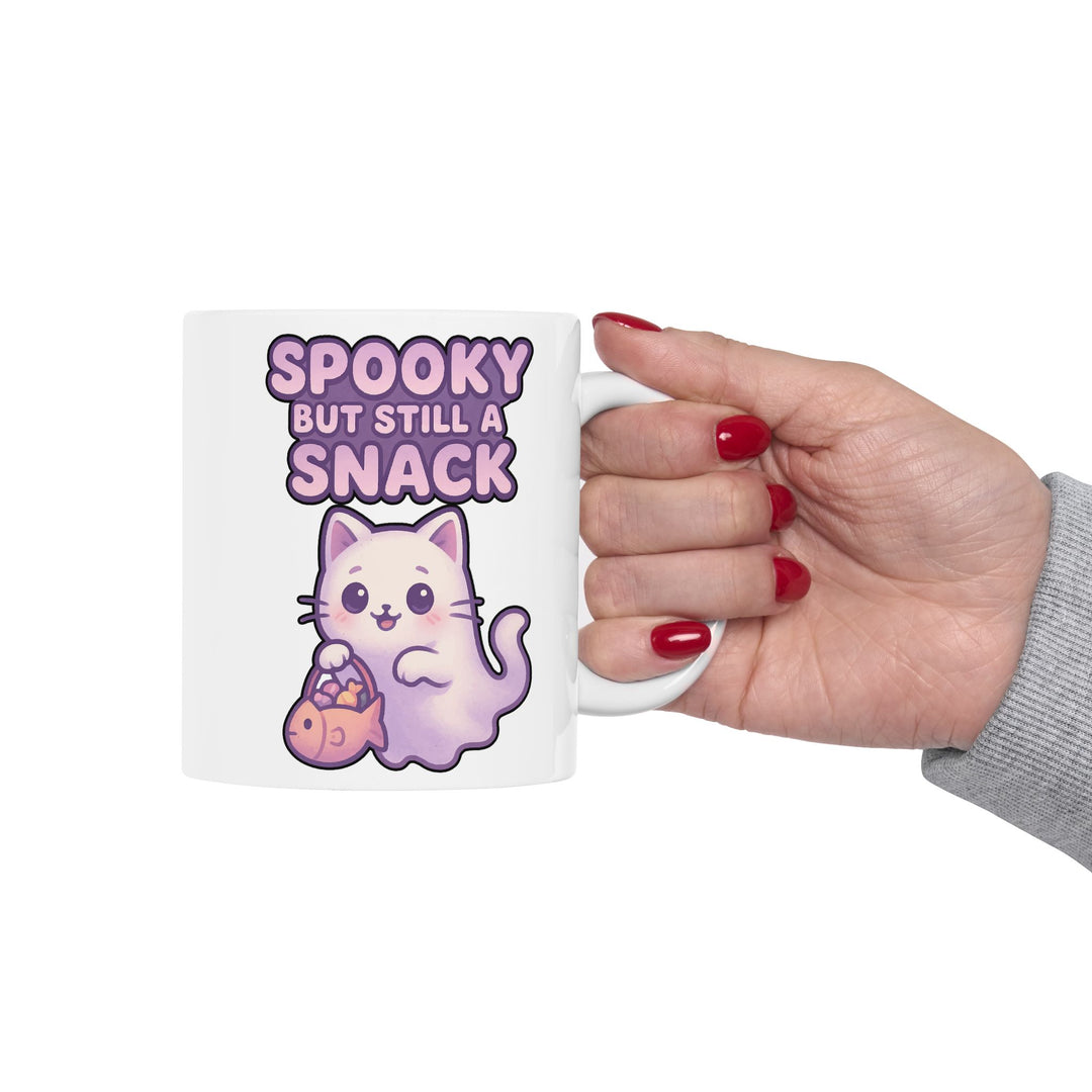 Spooky Snack Ceramic Mug - Perfect for Halloween, Coffee Lovers, Cute Gift, 11oz/15oz Mugs, Cat Lovers