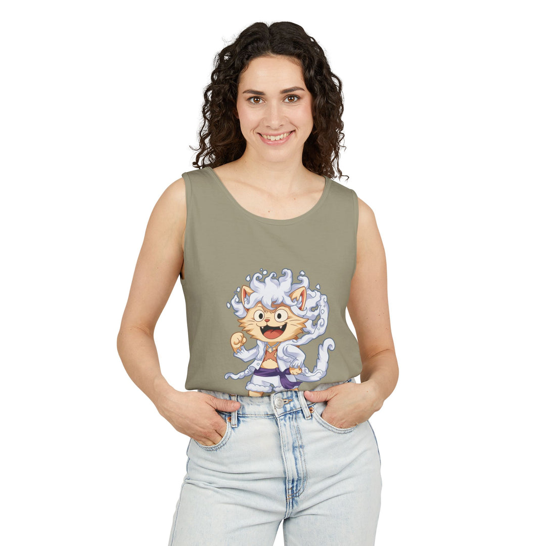 Whimsical Cat Tank Top, Unisex Funny Summer Shirt, Lightweight Graphic Top, Gift for Cat Lovers, Perfect for Beach Days, Casual Comfort Wear