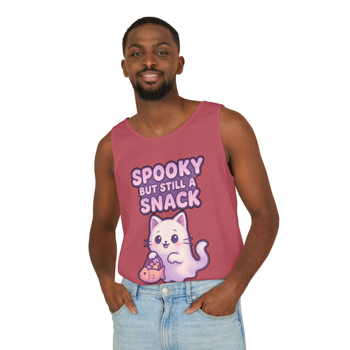 Spooky Snack Unisex Tank Top, Cute Cat Shirt, Halloween Apparel, Casual Wear, Gift for Cat Lovers, Summer Style