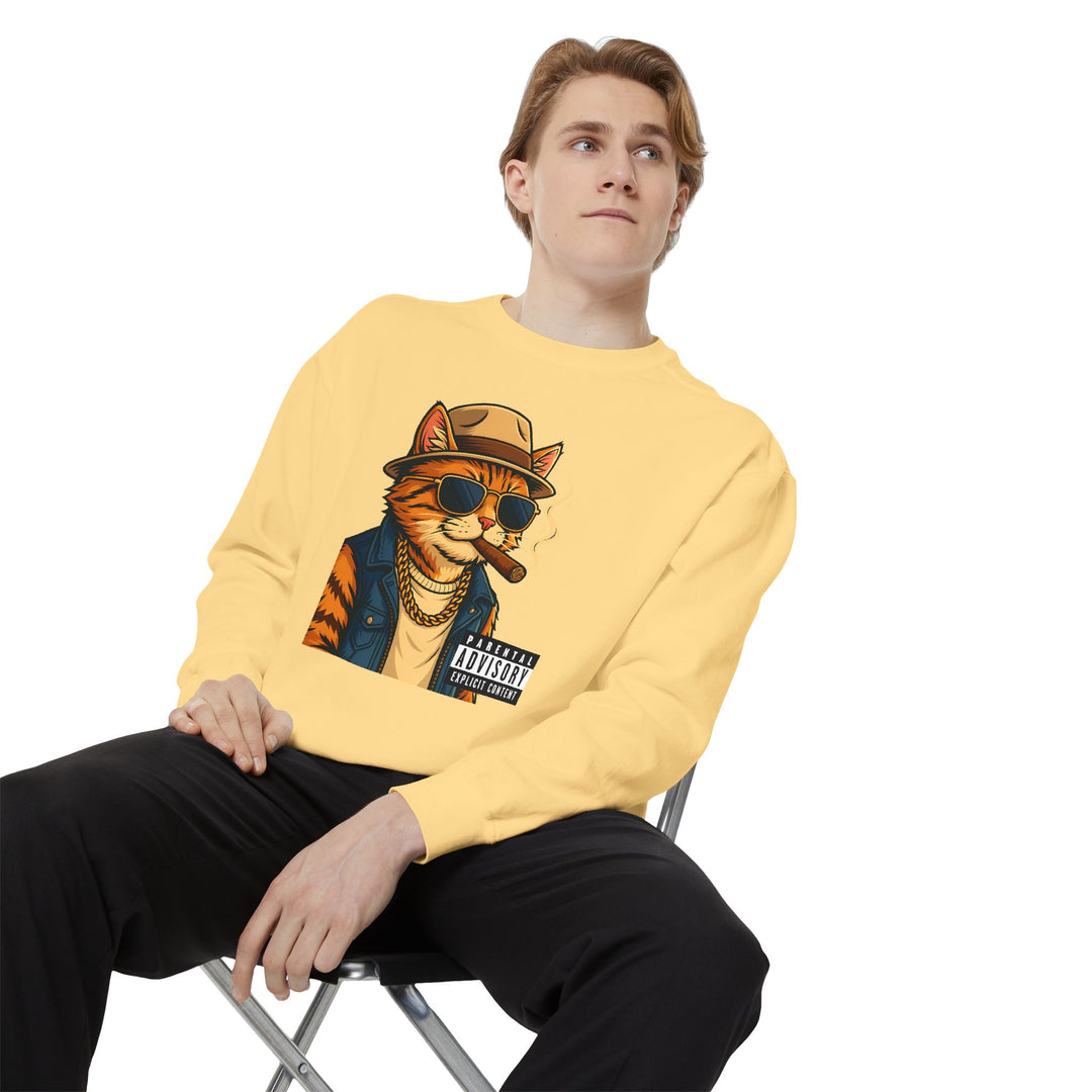 Cool Cat Vintage Sweatshirt with a Black Cat Eating Ramen in a Japanese Ukiyo-e Woodblock Art Style