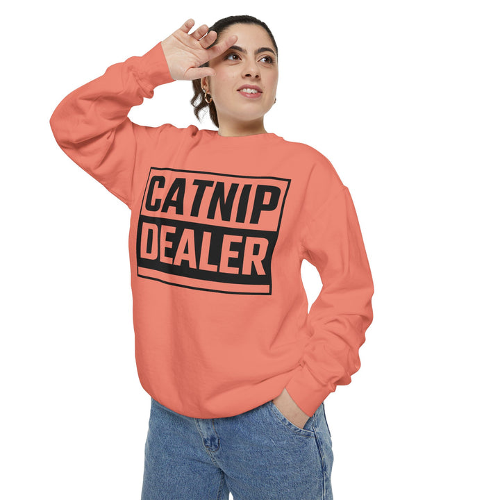 Catnip Dealer Sweatshirt Featuring a Bold and Humorous Black and White Typographic Design for Cat Lovers and Pet Owners Perfect Gift for Cat Parents Unisex Sweater for Every Season