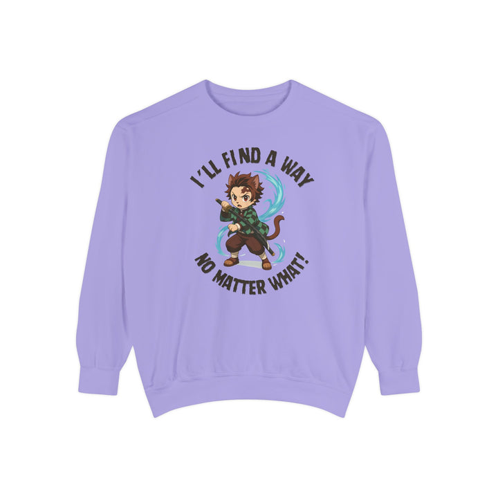 Motivational Unisex Sweatshirt with an Anime-Inspired Cat Demon Slayer and the Slogan "I'll Find a Way No Matter What Inspirational Gift Cozy Fashion Everyday Wear Unique Statement Piece