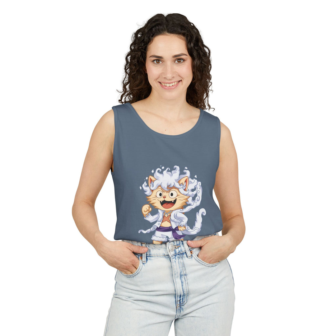 Whimsical Cat Tank Top, Unisex Funny Summer Shirt, Lightweight Graphic Top, Gift for Cat Lovers, Perfect for Beach Days, Casual Comfort Wear