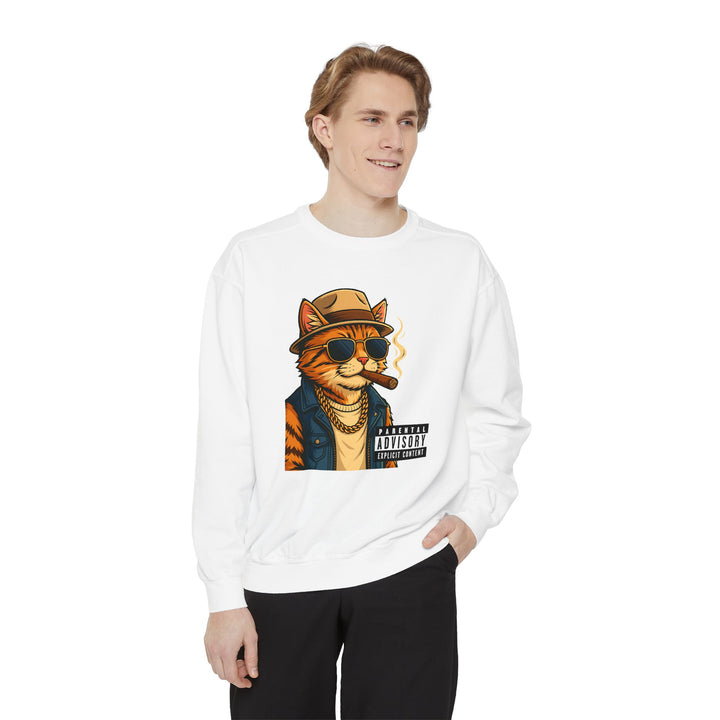 Cool Cat Vintage Sweatshirt with a Black Cat Eating Ramen in a Japanese Ukiyo-e Woodblock Art Style