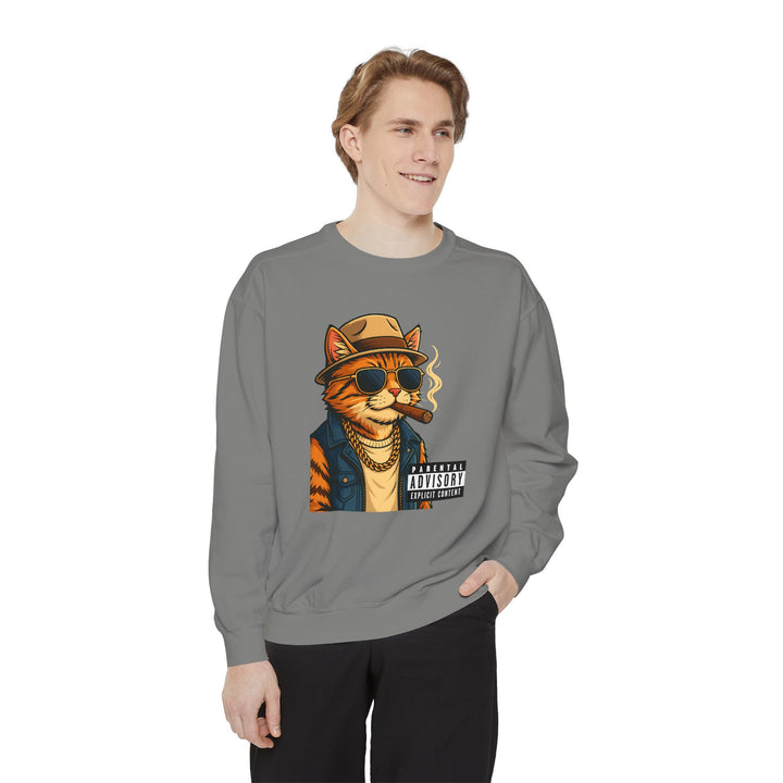 Cool Cat Vintage Sweatshirt with a Black Cat Eating Ramen in a Japanese Ukiyo-e Woodblock Art Style