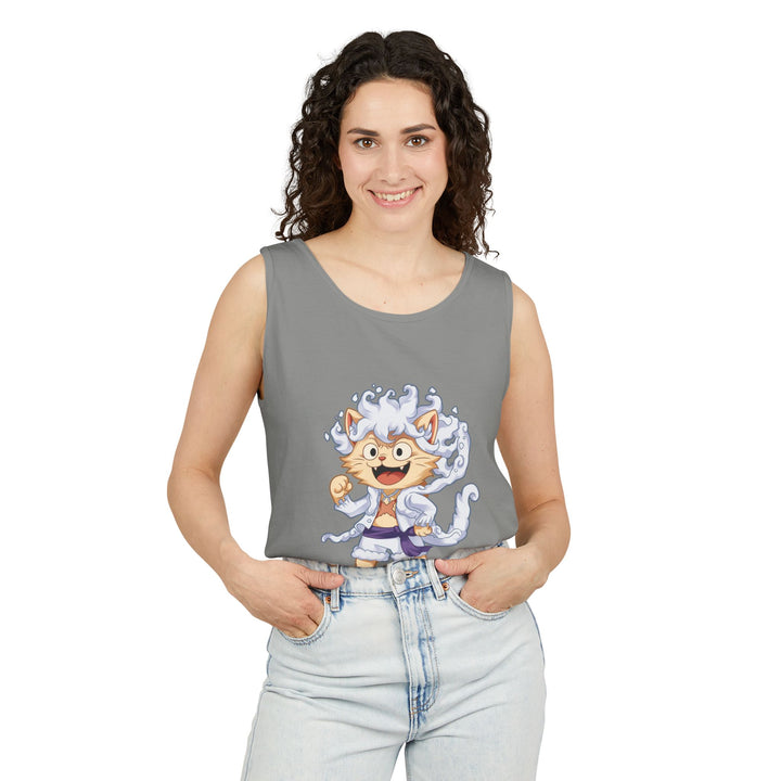 Whimsical Cat Tank Top, Unisex Funny Summer Shirt, Lightweight Graphic Top, Gift for Cat Lovers, Perfect for Beach Days, Casual Comfort Wear