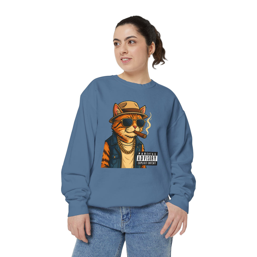 Cool Cat Vintage Sweatshirt with a Black Cat Eating Ramen in a Japanese Ukiyo-e Woodblock Art Style