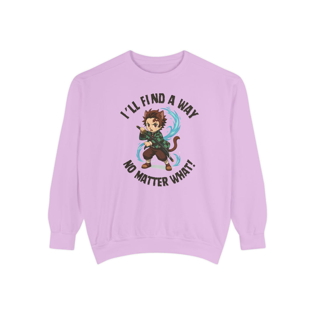 Motivational Unisex Sweatshirt with an Anime-Inspired Cat Demon Slayer and the Slogan "I'll Find a Way No Matter What Inspirational Gift Cozy Fashion Everyday Wear Unique Statement Piece