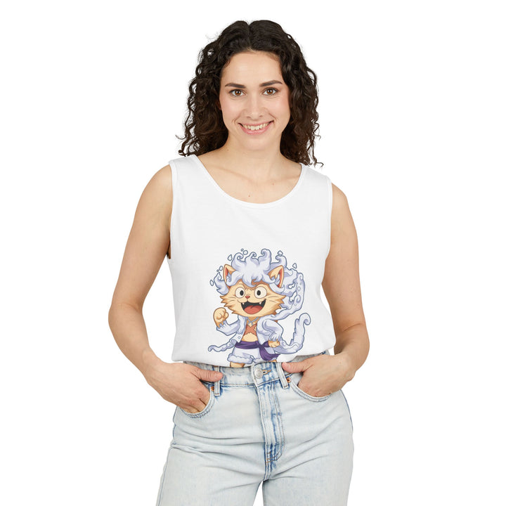 Whimsical Cat Tank Top, Unisex Funny Summer Shirt, Lightweight Graphic Top, Gift for Cat Lovers, Perfect for Beach Days, Casual Comfort Wear