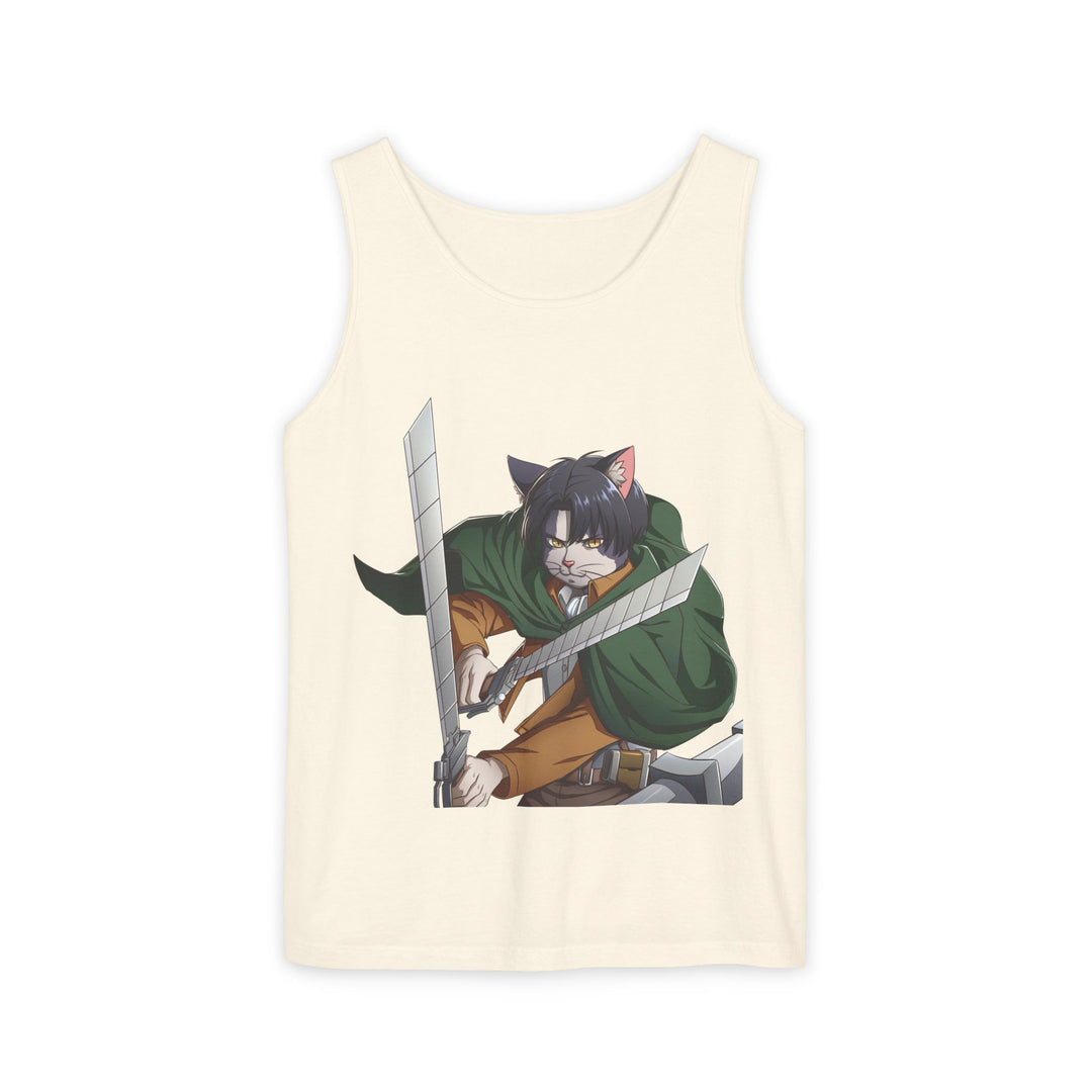 Anime Cat Warrior Tank Top, Unisex Graphic Tee, Cute Anime Apparel, Summer Fashion, Gift for Anime Fans