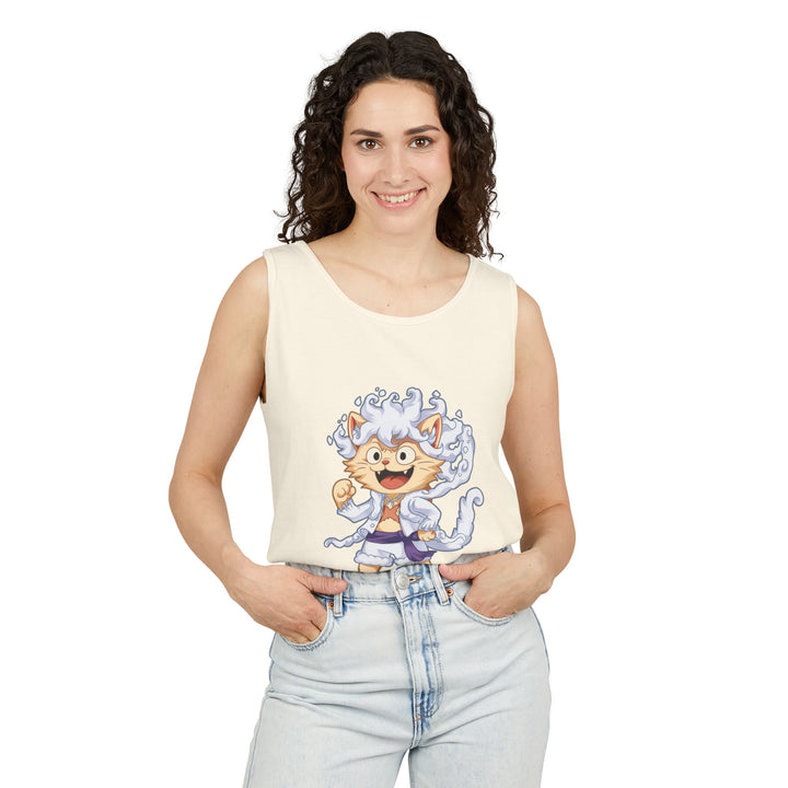 Whimsical Cat Tank Top, Unisex Funny Summer Shirt, Lightweight Graphic Top, Gift for Cat Lovers, Perfect for Beach Days, Casual Comfort Wear