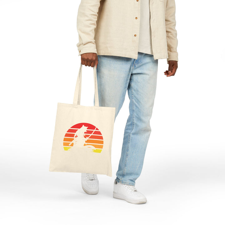 Retro Sunset Wolf Tote Bag, Eco-Friendly Shopping Bag, Gift for Animal Lovers, Beach Bag, Canvas Grocery Tote